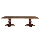 Ranch Style Solid Wood Carved Double Pedestal 118" Long Dining Table