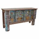 Antique Door Hand Painted Flower Vase Teak Wood Console Table
