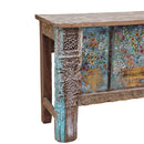 Antique Door Hand Painted Flower Vase Teak Wood Console Table