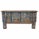 Antique Door Hand Painted Flower Vase Teak Wood Console Table
