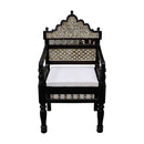 Mediterranean Style Carved Mango Wood Accent Arm Chairs- Set of 2