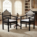 Mediterranean Style Carved Mango Wood Accent Arm Chairs- Set of 2