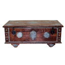 Eclectic Metal Accent Mango Wood Chest Coffee Table On Wheels