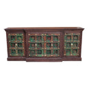 Antique Distressed Green Door Extra Large Sideboard With Brass Accents