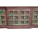 Antique Distressed Green Door Extra Large Sideboard With Brass Accents