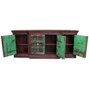 Antique Distressed Green Door Extra Large Sideboard With Brass Accents
