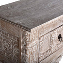 Carved Distressed White Solid Wood Console With Drawers