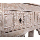 Carved Distressed White Solid Wood Console With Drawers