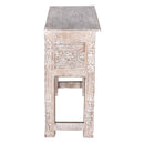 Carved Distressed White Solid Wood Console With Drawers