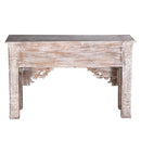 Carved Distressed White Solid Wood Console With Drawers