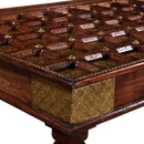 Ornate Brass Tile Carved Solid Wood Coffee Table
