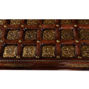 Ornate Brass Tile Carved Solid Wood Coffee Table