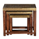 Elegant Brass Foil Cladded Solid Wood Nesting Tables ; Set of 3