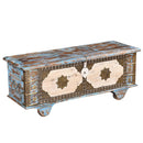 Farmhouse Style Distressed Blue Blanket Chest With Brass Accents