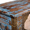 Farmhouse Style Distressed Blue Blanket Chest With Brass Accents