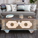 Farmhouse Style Distressed Blue Blanket Chest With Brass Accents