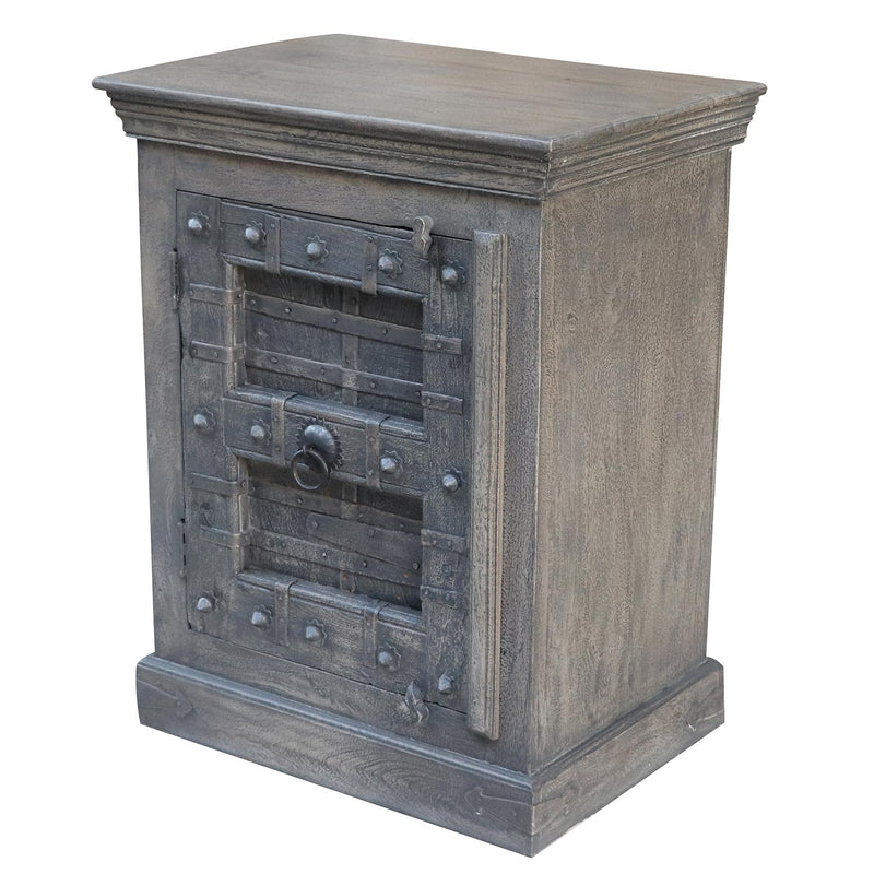 Gray Antique Door Solid Wood Nightstand Cabinet