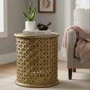 Modern Solid Wood Lattice Carved 17" Round End Table