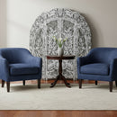 Eclectic Wooden Lattice Carved Floral Screen With Elephants
