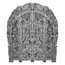 Eclectic Wooden Lattice Carved Floral Screen With Elephants