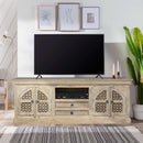 Farmhouse Style Carved Arched Doors Distressed White Mango Wood Media Console