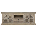 Farmhouse Style Carved Arched Doors Distressed White Mango Wood Media Console