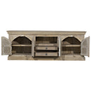 Farmhouse Style Carved Arched Doors Distressed White Mango Wood Media Console