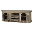 Farmhouse Style Carved Arched Doors Distressed White Mango Wood Media Console