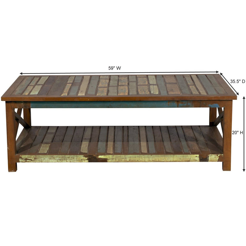 Farmhouse Style Reclaimed Wood Large Rectangle X-Design Coffee Table