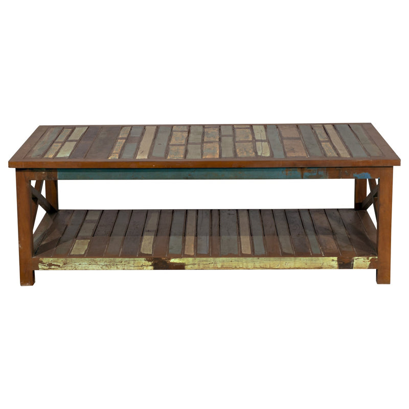 Farmhouse Style Reclaimed Wood Large Rectangle X-Design Coffee Table