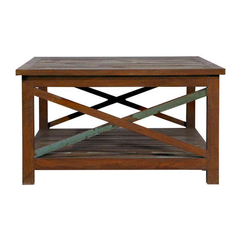 Farmhouse Style Reclaimed Wood Large Rectangle X-Design Coffee Table