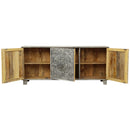 Mid Century Modern Carved Mandala Solid Wood Gray Credenza
