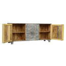 Mid Century Modern Carved Mandala Solid Wood Gray Credenza