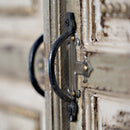 Elegant 2-Door Solid Wood Gray Tall Cabinet With Brass Accents