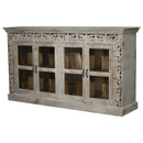 Lattice Carved Glass Door Long Sideboard Cabinet