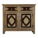 Ornate 2-Door Solid Wood Cabinet With Brass Foil Accents