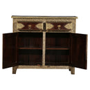 Ornate 2-Door Solid Wood Cabinet With Brass Foil Accents
