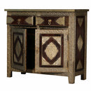 Ornate 2-Door Solid Wood Cabinet With Brass Foil Accents