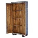 Mid Century Modern Carved Mango Wood Gray Distressed Armoire