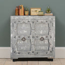 Farmhouse Style Distressed Gray 2-Door Carved Wood Cabinet
