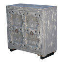 Farmhouse Style Distressed Gray 2-Door Carved Wood Cabinet