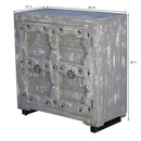 Farmhouse Style Distressed Gray 2-Door Carved Wood Cabinet