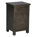 Carved Mango Wood Compact Nightstand With Drawer