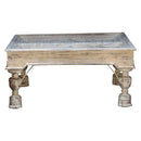 Antique Teak Wood Door Repurposed 43" Square Distressed White Coffee Table