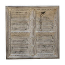 Antique Teak Wood Door Repurposed 43" Square Distressed White Coffee Table