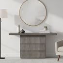 Modern Ash Gray Rib Carved Solid Wood 54" Long Console