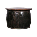 Farmhouse Style Distressed Drum Repurposed Round End Table