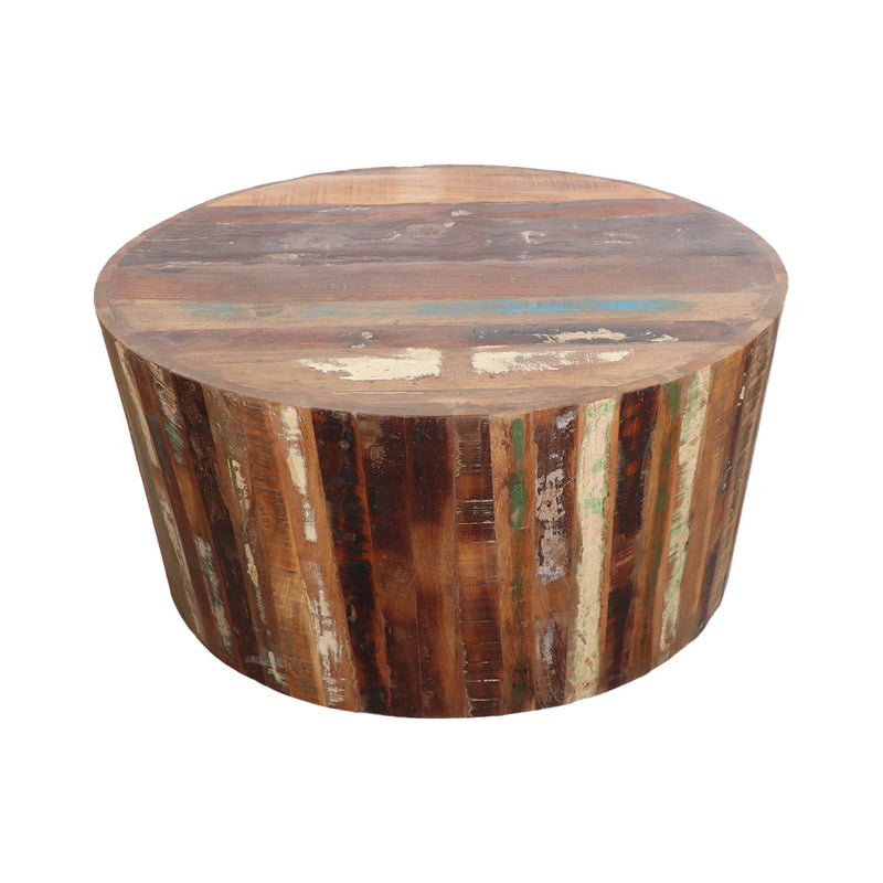 36" Round Drum Shaped Solid Reclaimed Wood Coffee Table