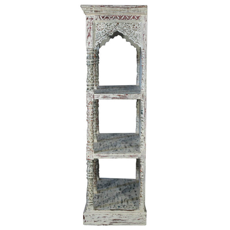 Farmhouse Style White Washed  3 Shelves Arched Solid Wood Display Unit