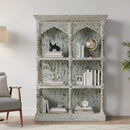 Farmhouse Style White Washed  3 Shelves Arched Solid Wood Display Unit